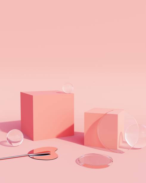 istock Premium 3D | Abstract minimalistic with empty pink podium set against a backdrop of product display mockup geometric platforms that are abstract Stage for showcase 2150642063