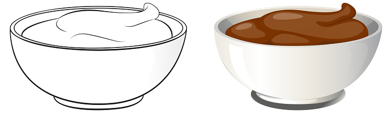 Two bowls, one line art, one colored.