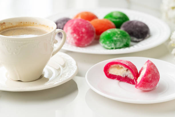 istock Multi-colored Japanese cakes Mochi in a white plate 2150643520