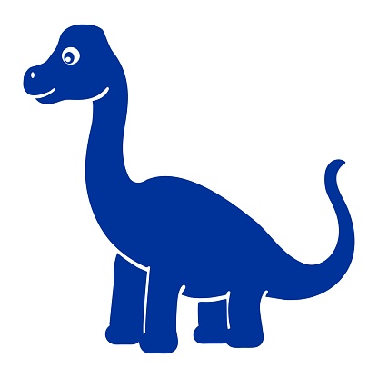 Blue Brachiosaurus Cartoon Illustration Standing Tall and Cheerful on Blank Background