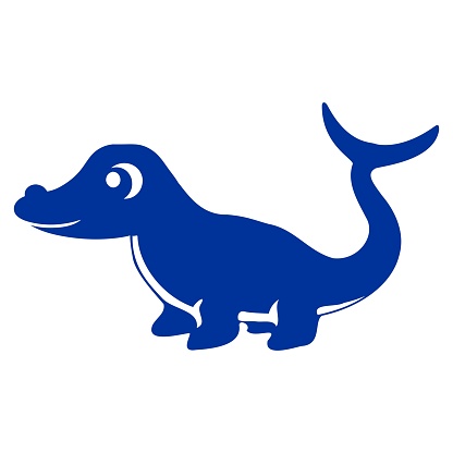 Blue Cartoon Mosasaurus Marine Dinosaur Illustration on Isolated Background for Kids