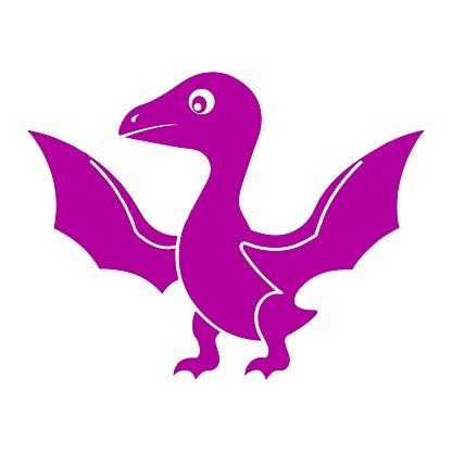 Silhouette of a Pterodactyl in flight, captured in a bold purple hue, evoking the freedom of prehistoric skies.
