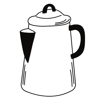 Kettle in doodle style. Hand draw vector electric coffee machine. Icon collection for menu, coffee shop.