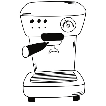 Сoffee machine in doodle style. Hand draw vector electric coffee machine. Icon collection for menu, coffee shop.