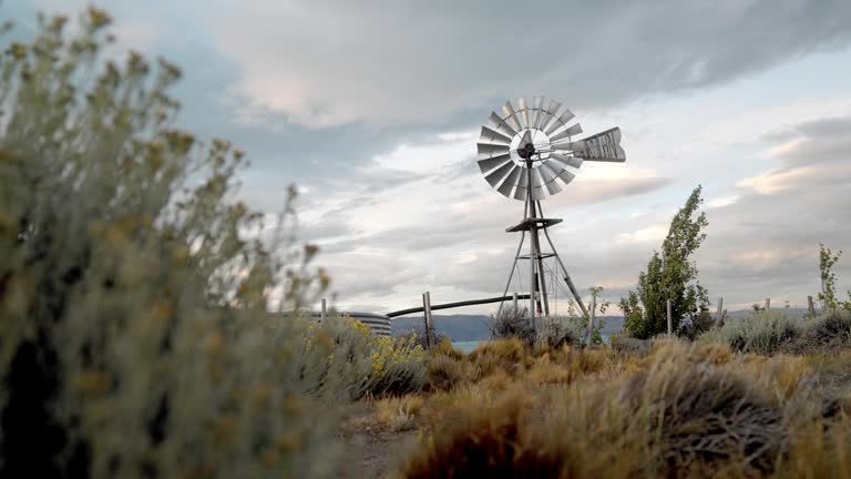 Old school metal windmill on rural side of Argentina, South America