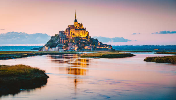 Sunset glow at mont saint-michel