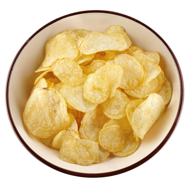 istock Bowl of potato chips isolated on white background. 2150664656