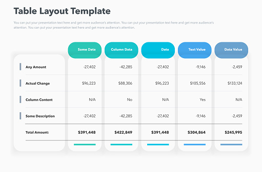 Table Layout Template With Five Options And A Total Amount Row Stock ...