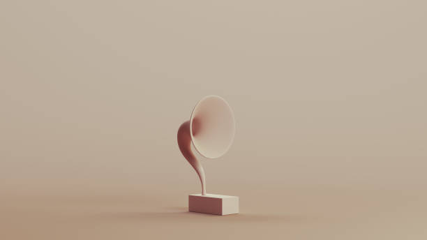 istock Gramophone digital vintage neutral backgrounds soft tones beige brown background clay sculpt quarter view 2150666892