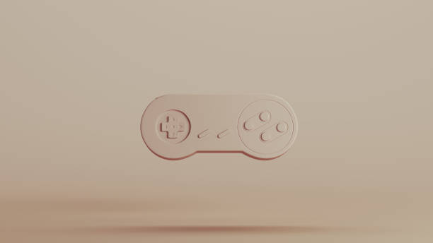 Retro game pad controller neutral backgrounds soft tones beige brown background clay sculpt 3d illustration render digital rendering