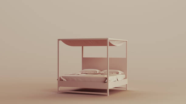 istock Bed vintage four poster bed frame comfortable neutral backgrounds soft tones beige brown background 2150669982