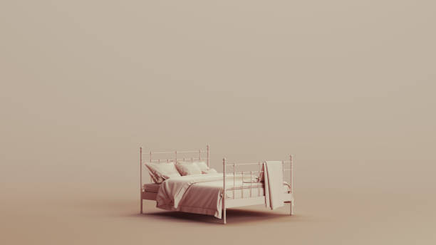 istock Bed vintage iron bed frame comfortable neutral backgrounds soft tones beige brown background 2150669990