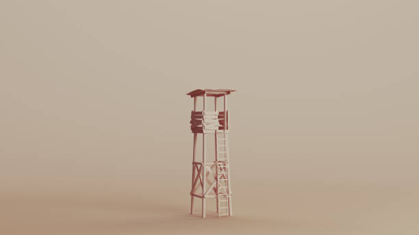 Lookout tower watchtower observation wooden structure neutral backgrounds soft tones beige brown 3d illustration render digital rendering