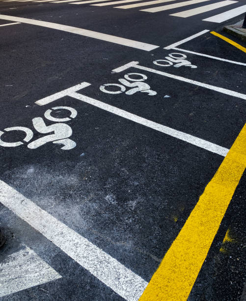 istock Motorcycle parking and pedestrian crossing, abstract city background 2150671296