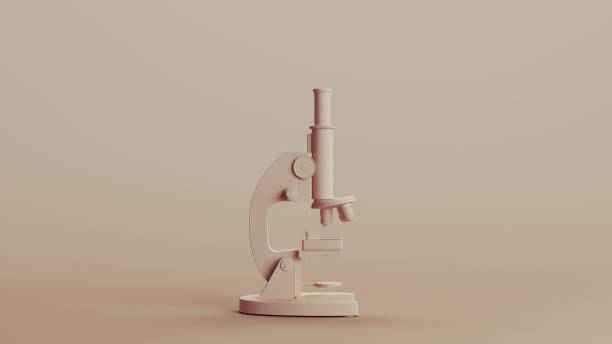 istock Microscope science laboratory equipment research neutral backgrounds soft tones beige brown background side view 2150673953