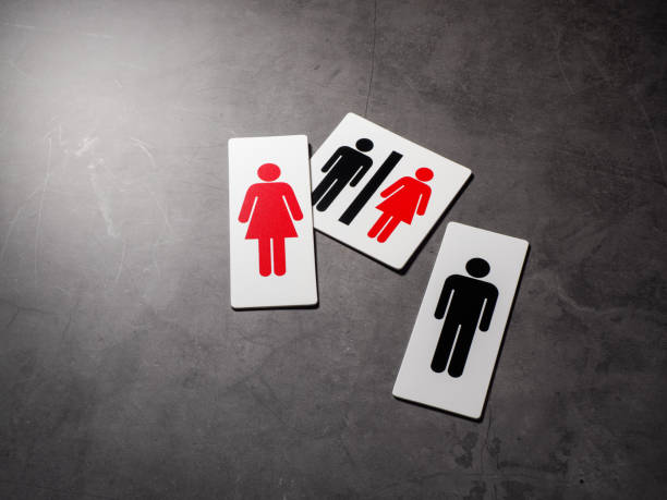 istock Restroom sign on darke background 2150674339