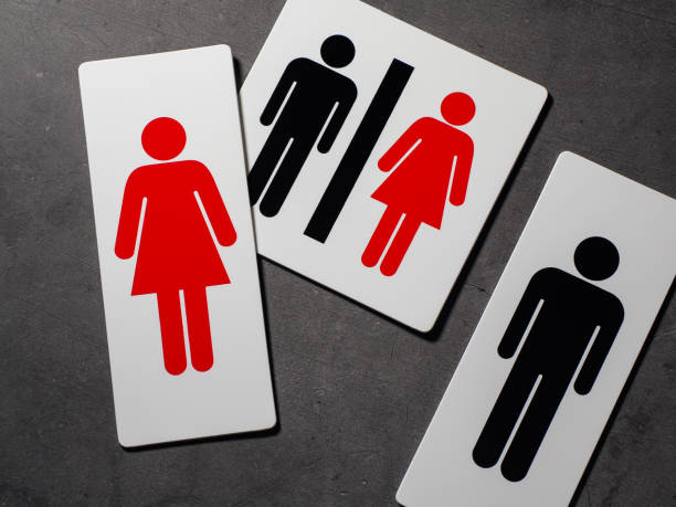 istock Restroom sign on darke background 2150674347