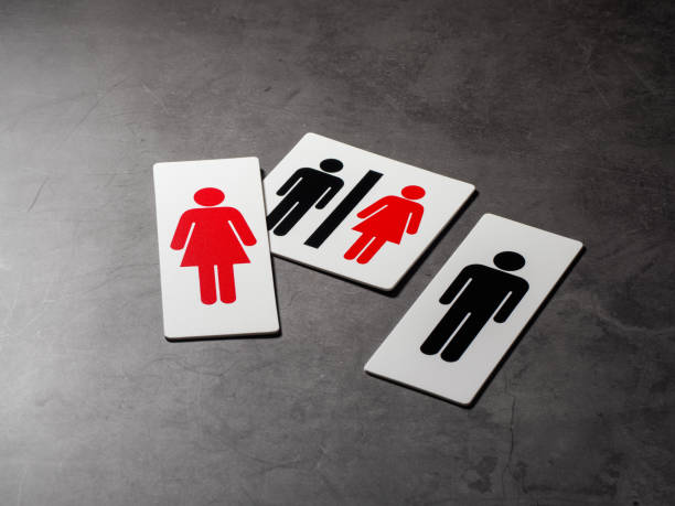istock Restroom sign on darke background 2150674350