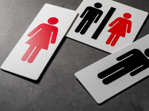 istock Restroom sign on darke background 2150674357