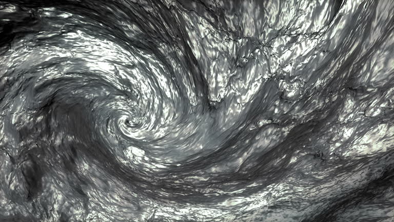Liquid vortex looping animation. Black and white spiral flow.