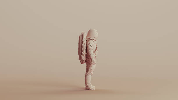 istock Spaceman astronaut cosmonaut neutral backgrounds soft tones beige brown background clay sculpt side view 2150674716