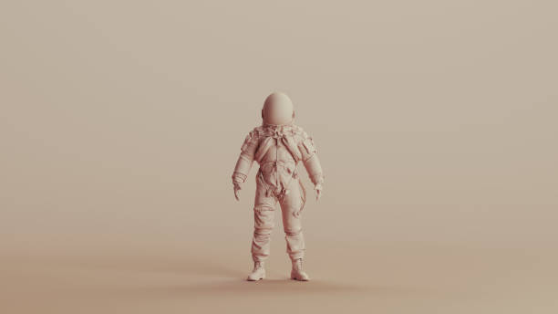 istock Spaceman astronaut cosmonaut neutral backgrounds soft tones beige brown background clay sculpt front view 2150674717