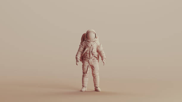 istock Spaceman astronaut cosmonaut neutral backgrounds soft tones beige brown background clay sculpt front view 2150674769