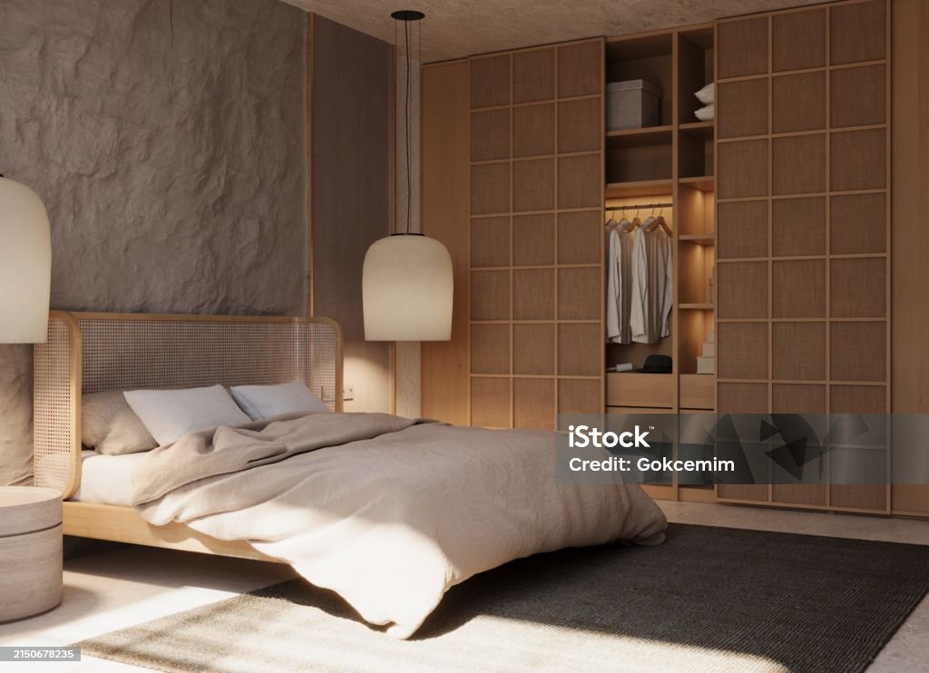 Modern Cozy Bedroom Interior Design 3d Rendering Stock Photo - Download ...
