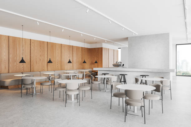 White and wooden restaurant corner