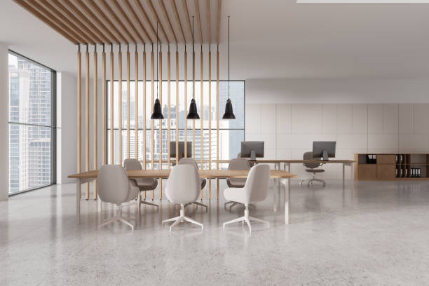 istock White and beige office board room interior 2150681332