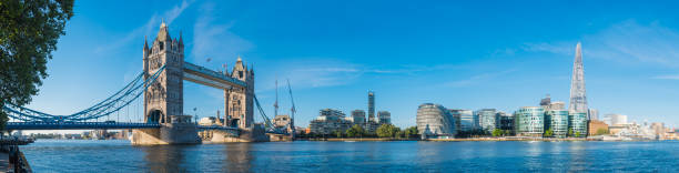 London panoramic view across Thames Tower Bridge Shard skyscraper landmarks