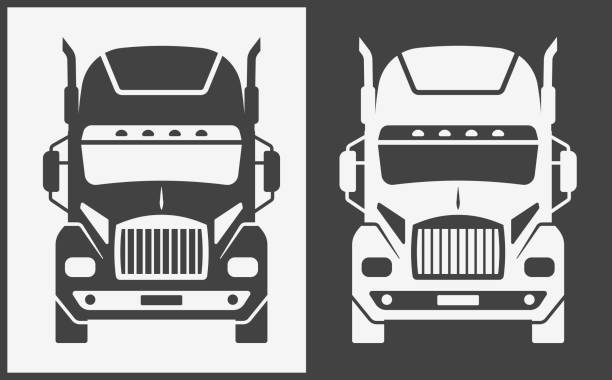 illustrations, cliparts, dessins animés et icônes de truck icon front view. black on white background. vector illustration. - transport de marchandises par route