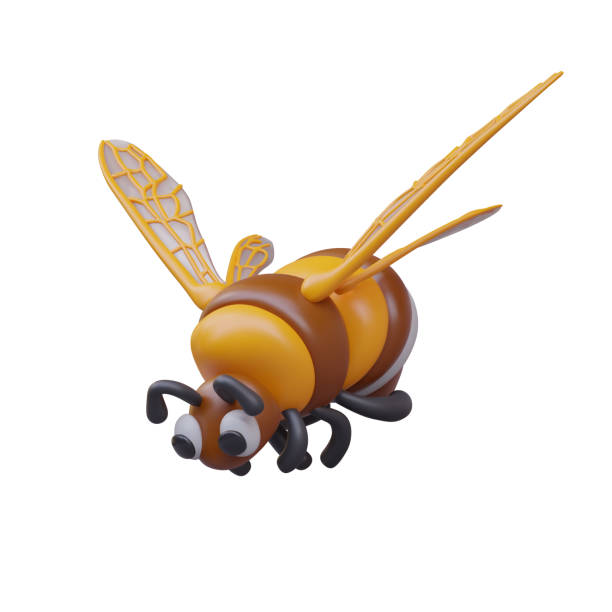 istock 3D vector bee flying in search of honey. Winged striped bumblebee, side view 2150682317