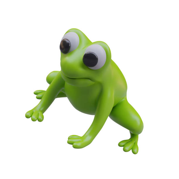 istock Side view on cartoon green frog. Tailless amphibian on white background 2150683222