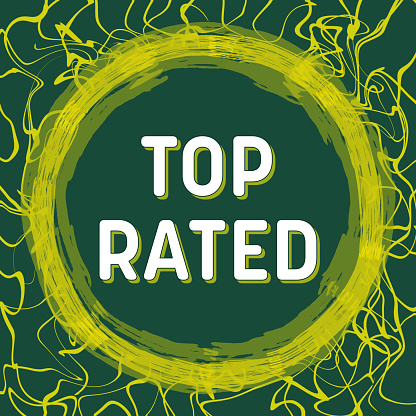 Top Rated text written over green yellow background.
