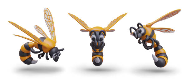 istock Collection with wasp in black and yellow colors in different positions 2150684036