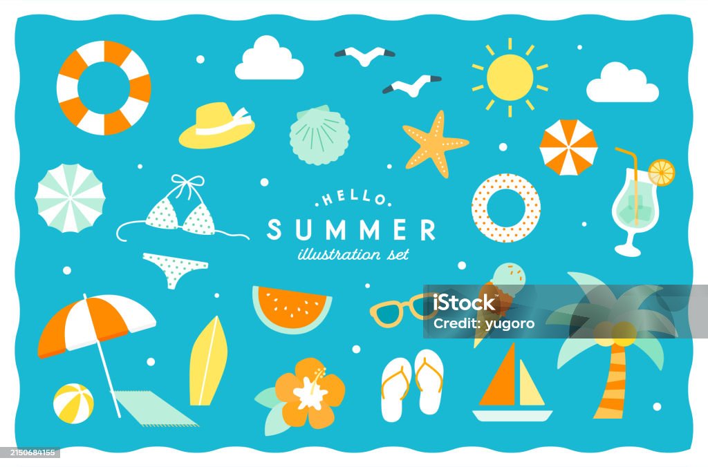 Set ilustrasi lucu sederhana item musim panas. - Bebas Royalti Musim panas vektor stok Set ilustrasi lucu sederhana item musim panas. - Bebas Royalti Musim panas vektor stok