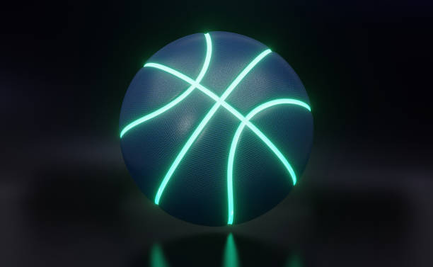 istock Basketball sport 3d icon with clipping path on dark background 2150687094