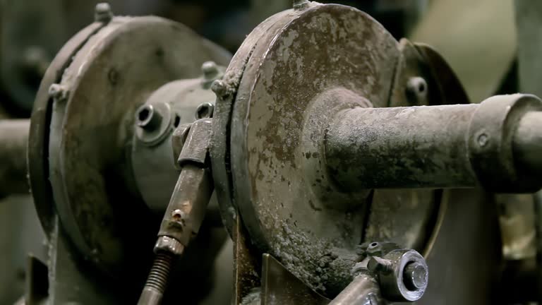 Old Industrial Machinery in Motion. Close Up. 4K Resolution.