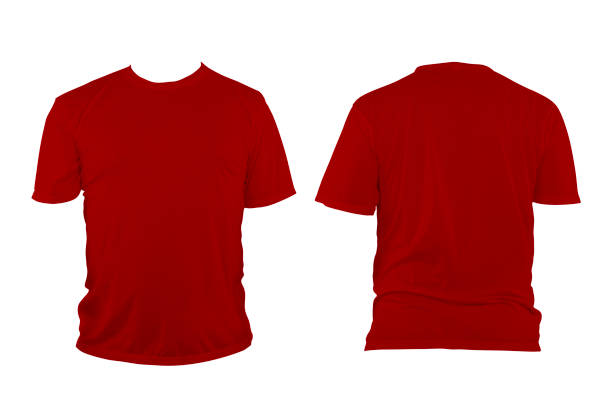 istock Red t-shirt with round neck, collarless and sleeves. 2150688219