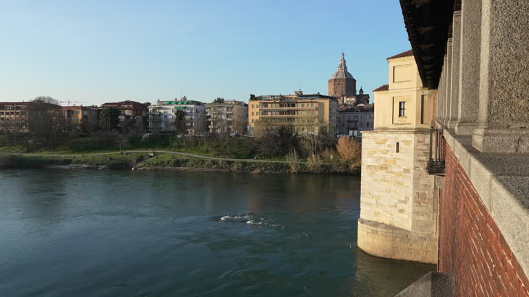 Nice view of Ponte Coperto and Background the Duomo of  Pavia