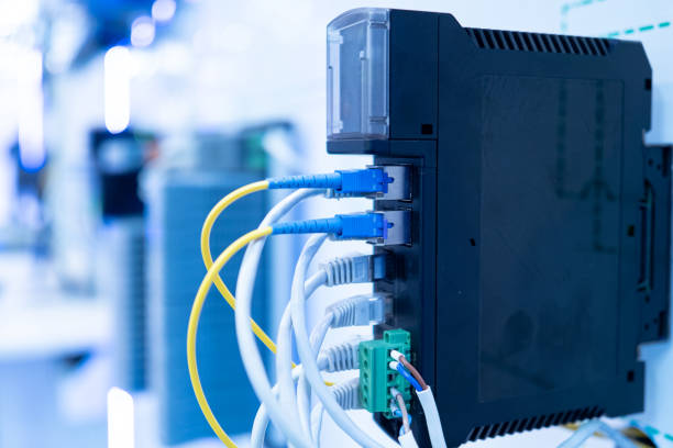 istock Source of electrical energy. Uninterruptible power supply. Electroautomatics. Electrical engineering. Connect the cables in and out of the cable. Power supply support. Ensuring the supply of current. 2150690525