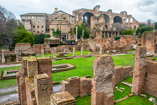 11 February 2024, Rome, Italy, Forum Romanum, Fori romani, ancient site of antique city of Rome,  near Palatino hill