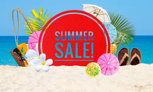 Summer sale banner on tropical beach