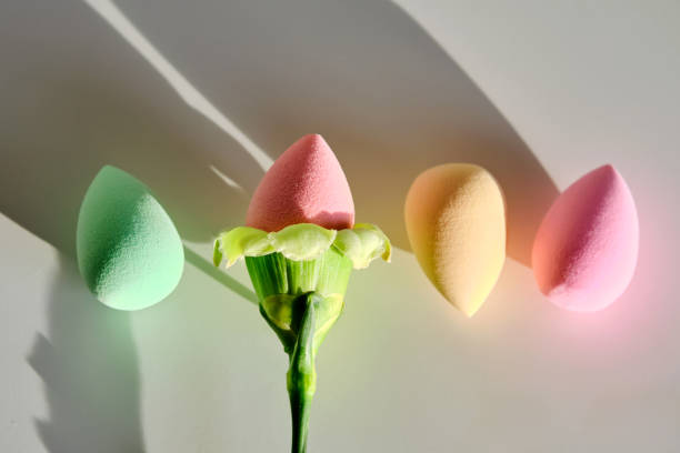 istock Four cosmetic sponges in delicate shades. 2150693097