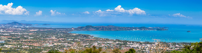 Phuket Thailand. Panorama of the landscape in Phuket. Beach in Thailand. Resorts of the Andaman Sea. Panorama of Phuket Bay. Holidays in the resorts of Thailand. The coast of the Andaman Sea.