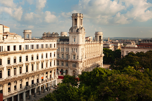 Beautiful ornate buildings along the Havana's  Paseo de Marti  (Prado)in old Havana -  a European-style stately boulevard that was built in the 19th century in the style of boulevards in Paris and Barcelona.