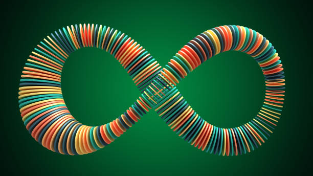 istock Abstract infinity symbol with multicolor circles.  3d render isolated on the green background 2150695841