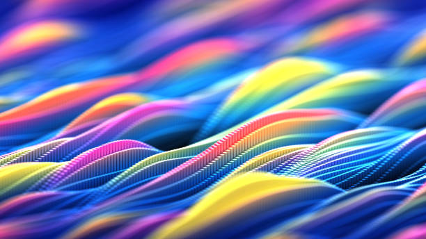 istock Futuristic colorful wavy motion background, rippled curved flowing pattern, with square shape particulars. 3d illustration. 2150695861
