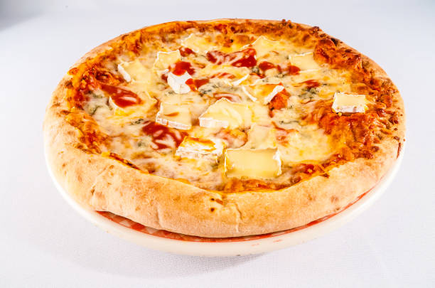 istock A pizza with cheese and tomato sauce on a white plate 2150696023